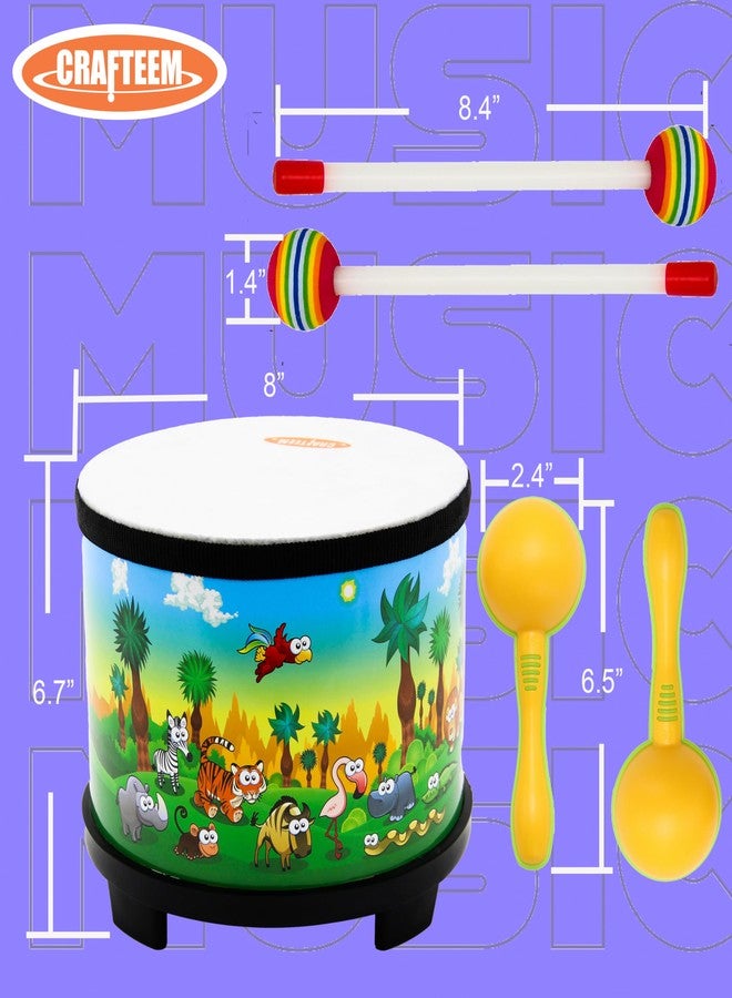 Crafteem Floor Tom Drum for Kids 8-inch Percussion Instrument Music Drum with 2 Mallets and Color Maracas for Baby Children Special Christmas Birthday Toy Gift - Image 3